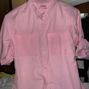World wide Sportsman Light Pink Button-Up girls fishing Shirt Size L/G